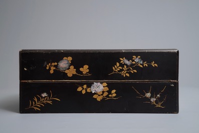 A large Chinese mother-of-pearl inlaid lacquer writing box, 19th C.