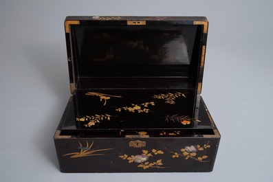 A large Chinese mother-of-pearl inlaid lacquer writing box, 19th C.