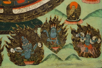 Een 'mandala' thangka, Tibet of Nepal, 19/20e eeuw