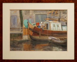 Van Acker, Flori (1858-1940): Une vue sur le Quai Vert &agrave; Bruges, aquarelle sur papier, sign&eacute; et dat&eacute; 1897
