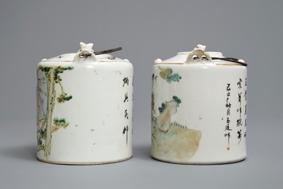 Deux th&eacute;i&egrave;res couvertes en porcelaine de Chine qianjiang cai, 19/20&egrave;me