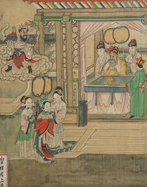 Chinese school: Two scenes from 'Journey to the West', ink and colour on paper, 18/19th C.