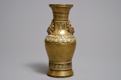 A Chinese gilt bronze vase, Xuande mark, 17/18th C.