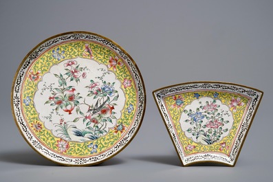 A Chinese Canton enamel sweetmeat set, Qianlong