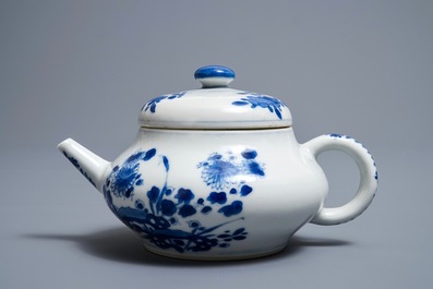 A Chinese blue and white teapot and cover after a Yixing example, Kangxi