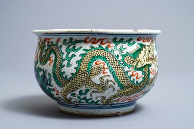 A Chinese wucai 'dragon' censer, Transitional period or Kangxi