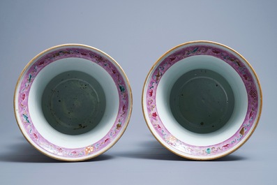 A pair of Chinese famille rose 'phoenix' vases for the Straits or Peranakan market, 19th C.