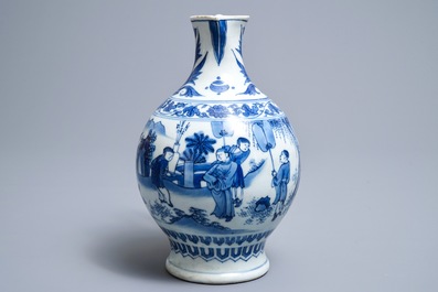 A Chinese blue and white jug with figures in a landscape, Transitional period