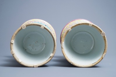 A pair of Chinese famille rose 'phoenix' vases for the Straits or Peranakan market, 19th C.