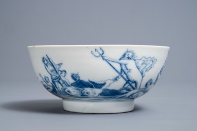 A Chinese blue and white mythological bowl depicting Neptune, Qianlong