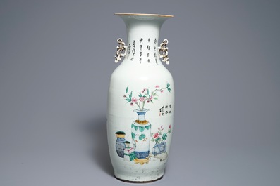 Two Chinese famille rose two-sided design vases, 19/20th C.