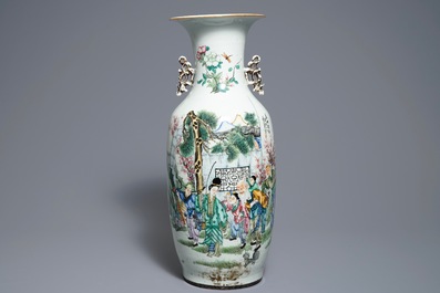 Two Chinese famille rose two-sided design vases, 19/20th C.