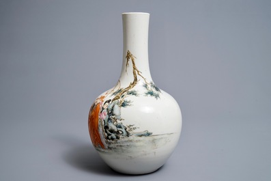 A Chinese famille rose 'Immortals' bottle vase, Qianlong mark, Republic, 20th C.