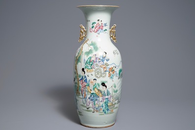 Two Chinese famille rose two-sided design vases, 19/20th C.