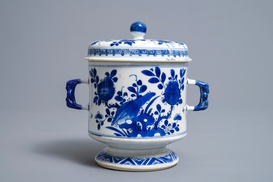 A Chinese blue and white two-handled bowl and cover, Kangxi