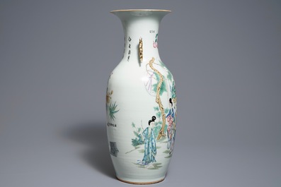 Two Chinese famille rose two-sided design vases, 19/20th C.