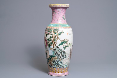 A fine Chinese famille rose vase, Qianlong mark, Republic, 20th C.