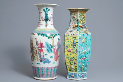 Deux vases en porcelaine de Chine famille rose, 19&egrave;me