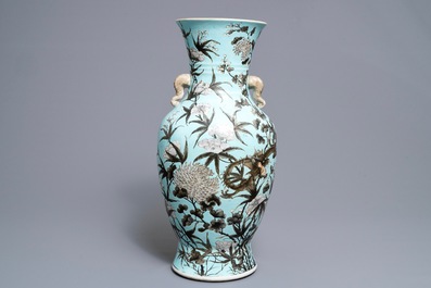 A Chinese turquoise ground Dayazhai-style dragon vase, 19th C.