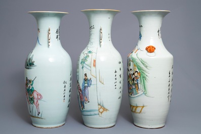 Trois vases en porcelaine de Chine famille rose, 19/20&egrave;me