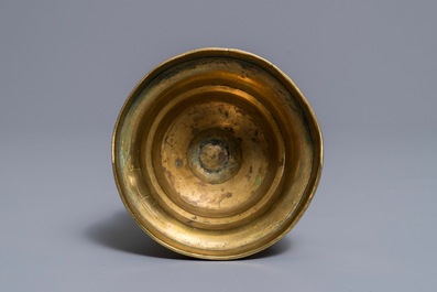 A gothic bronze candlestick, Low Countries, 15/16th C.