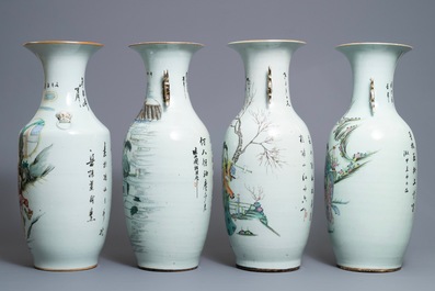 Quatre vases en porcelaine de Chine famille rose, 19/20&egrave;me