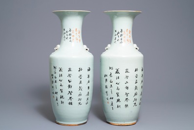 A pair of Chinese famille rose vases with birds among flowers, 19/20th C.