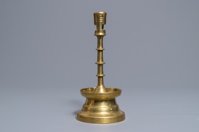 A gothic bronze candlestick, Low Countries, 15/16th C.