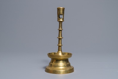 A gothic bronze candlestick, Low Countries, 15/16th C.