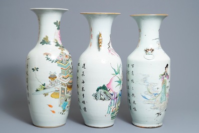 Three Chinese famille rose and qianjiang cai vases, 19/20th C.