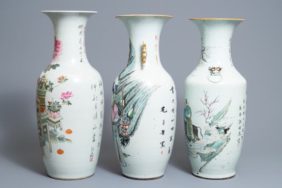 Three Chinese famille rose and qianjiang cai vases, 19/20th C.