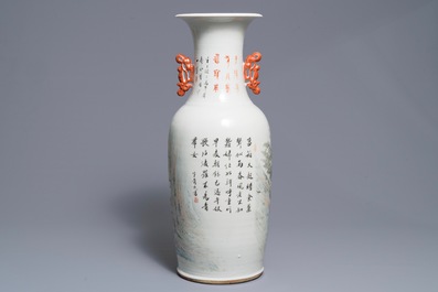 A Chinese qianjiang cai vase with figures in a landscape, 19/20th C.