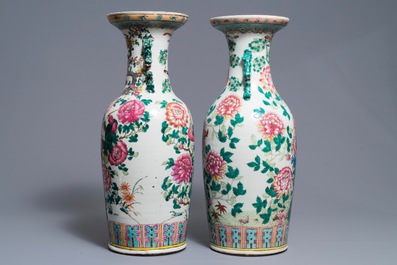 A pair of Chinese famille rose 'pheasants and phoenix' vases, 19th C.