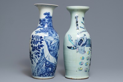 Two Chinese famille rose and blue and white vases, 19th C.