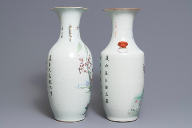 Deux vases en porcelaine de Chine famille rose, 19/20&egrave;me