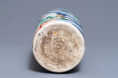 A Chinese wucai rouleau vase, 19th C.