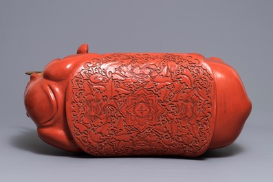 A Chinese cinnabar lacquer elephant stool, Republic, 20th C.