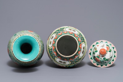 Four Chinese famille rose and verte vases, 19th C.