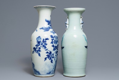 Two Chinese famille rose and blue and white vases, 19th C.