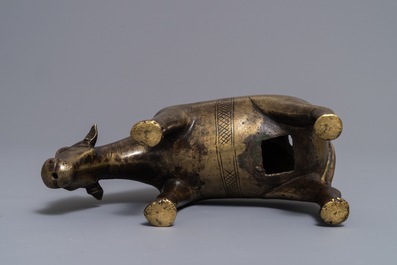 A Mughal brass water-dropper or aquamanile in the form of a zebu, India, 17th/18th C.