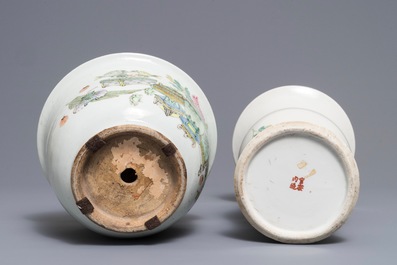 Un vase et une jardini&egrave;re en porcelaine de Chine qianjiang cai, 19/20&egrave;me