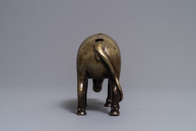 A Mughal brass water-dropper or aquamanile in the form of a zebu, India, 17th/18th C.