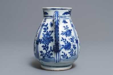 A Chinese blue and white jug with floral design, Wanli