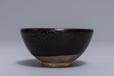 A Chinese black-glazed tea bowl with oil spots, Song or later