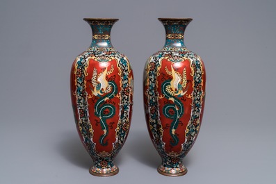 A pair of Japanese cloisonn&eacute; vases, Meiji, 19th C.