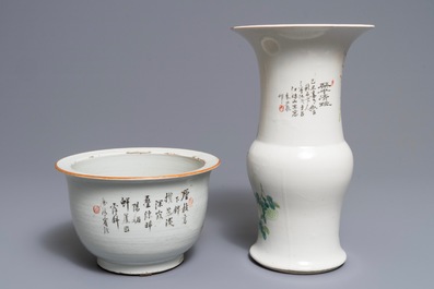 A Chinese qianjiang cai vase and a jardini&egrave;re, 19/20th C.