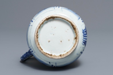 A Chinese blue and white jug with floral design, Wanli