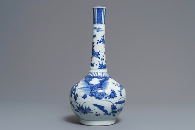 A large Chinese blue and white bottle vase with birds in a landscape, Wanli