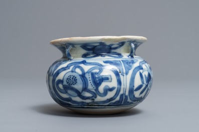 A Chinese blue and white incense burner and a Longquan celadon dish, Ming