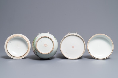 Two Chinese qianjiang cai and famille rose covered bowls, 19/20th C.